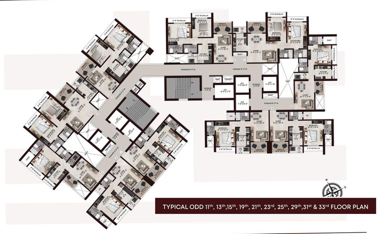  chavan sarveshwara Building No 1 Cluster Plan For  11th, 13th,15th, 19th, 21th, 23rd, 25th, 29th,31st & 33rd Floor