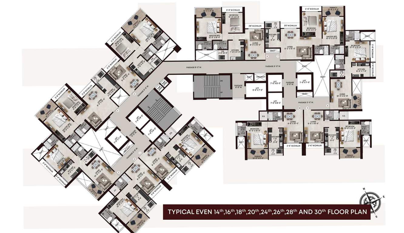  chavan sarveshwara Building No 1 Cluster Plan For 14th, 16th, 18th, 20th, 24th, 26th, 28th And 30th Floor