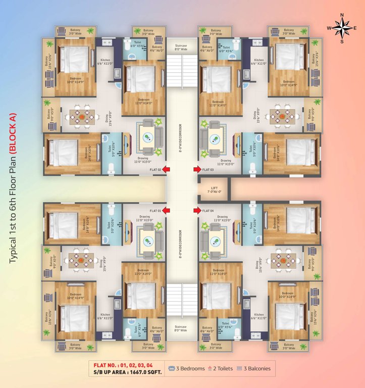  maa durga apartment Block A Cluster Plan from 1st to 6th Floor
