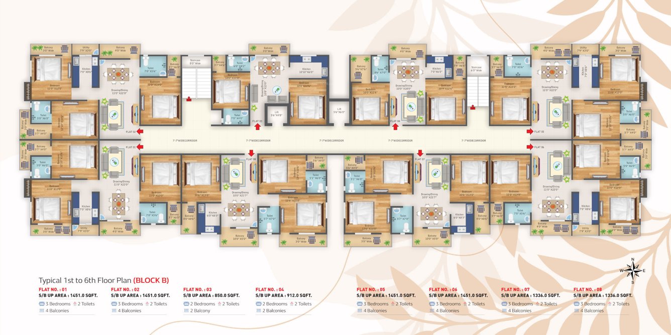  maa durga apartment Block B Cluster Plan from 1st to 6th Floor