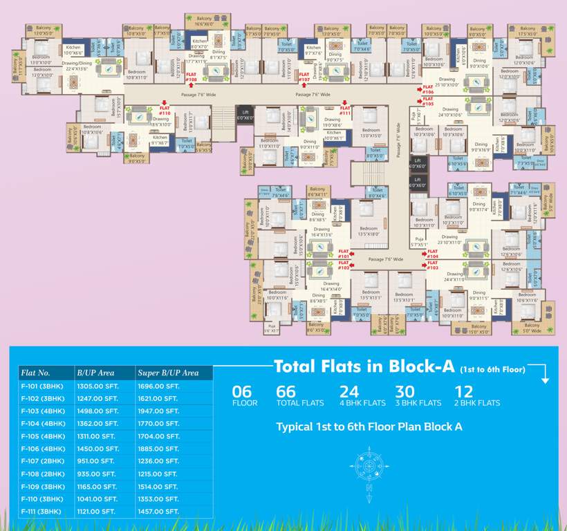  city apartment Block A Cluster Plan from 1st to 6th Floor