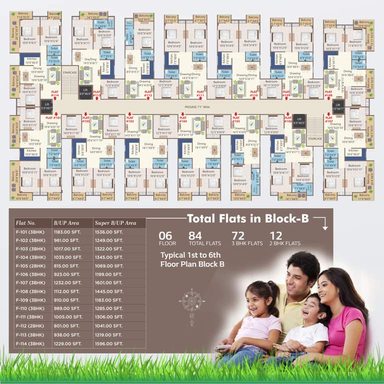  city apartment Block B Cluster Plan from 1st to 6th Floor
