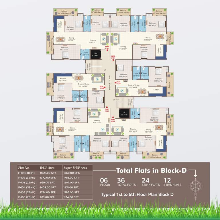  city apartment Block D Cluster Plan from 1st to 6th Floor