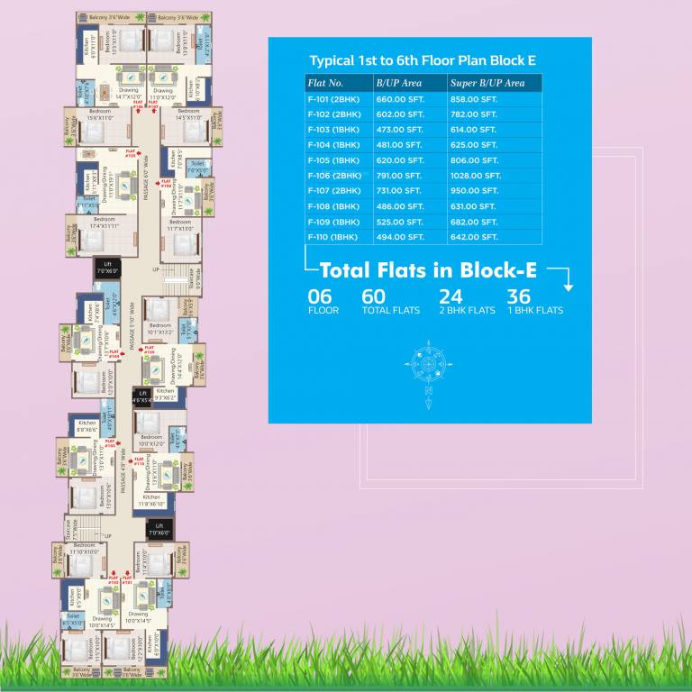  city apartment Block E Cluster Plan from 1st to 6th Floor