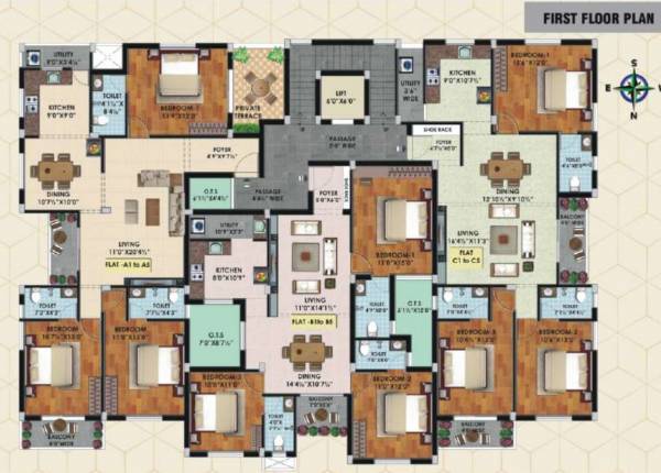  courtyard Block - 1 Cluster Plan for 1st Floor
