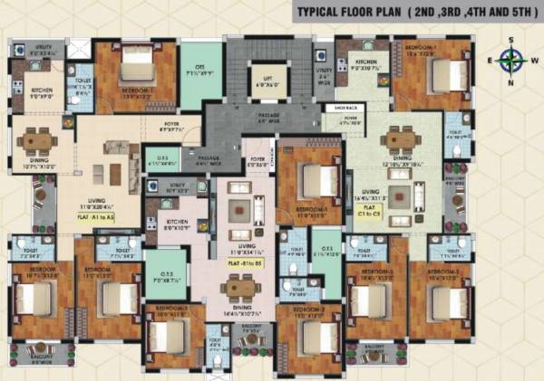  courtyard Block - 1 Cluster Plan from 2nd to 5th Floor