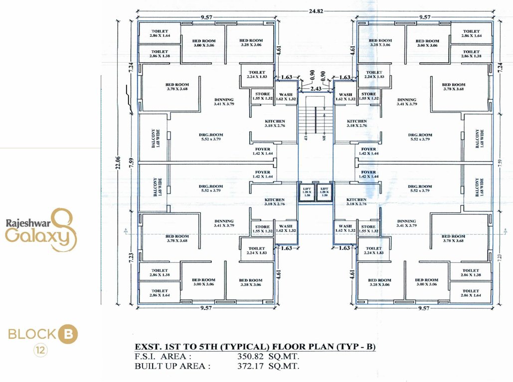 rajeshwar galaxy Building 12 Cluster Plan from 1st to 5th Floor