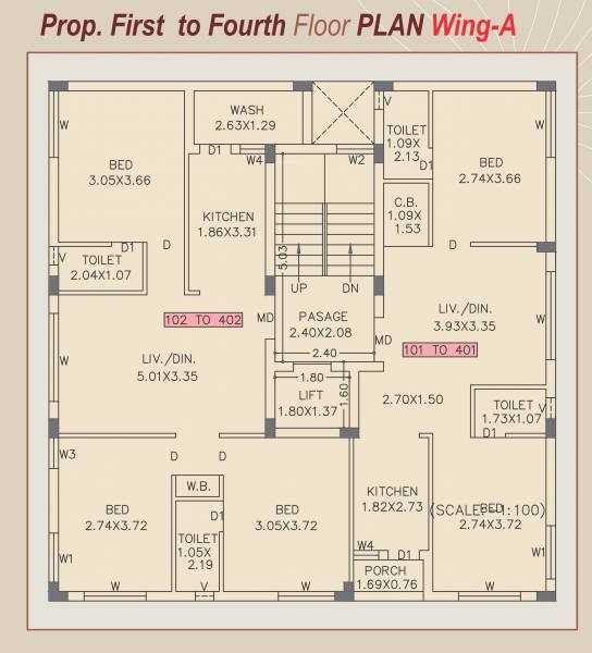  saffron-aqua Wing A Cluster Plan from 1st to 4th Floor
