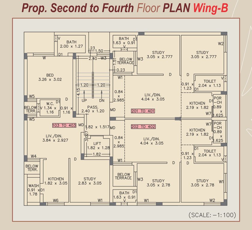  saffron aqua Wing B Cluster Plan from 2nd to 4th Floor