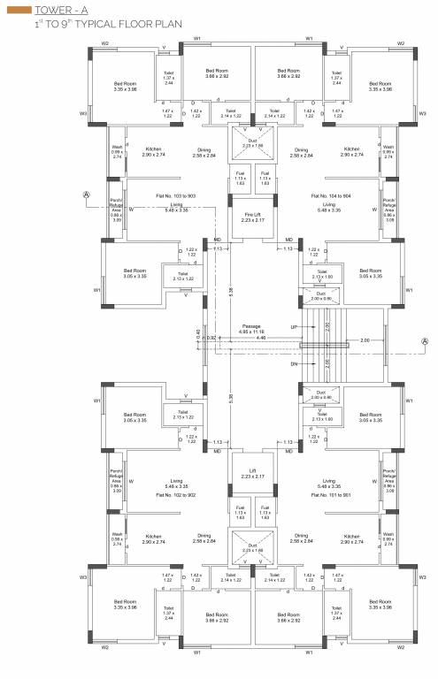  tower Tower A Cluster Plan from 1st to 9th Floor