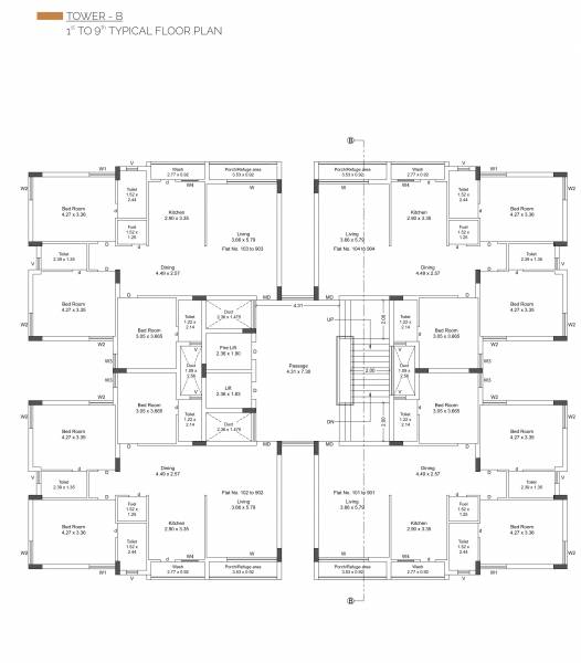  tower Tower B Cluster Plan from 1st to 9th Floor