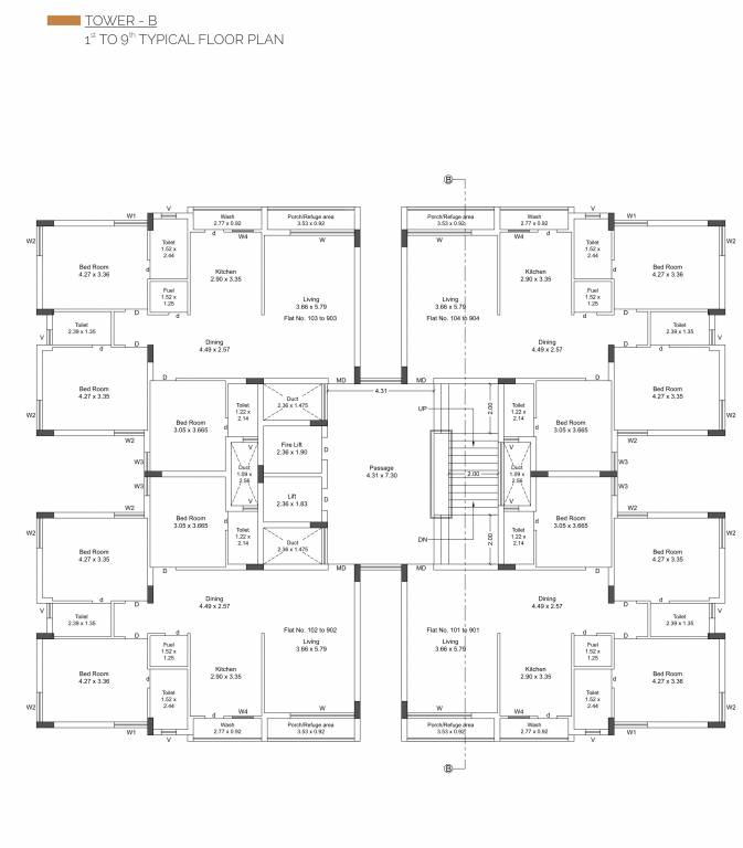  tower Tower B Cluster Plan from 1st to 9th Floor