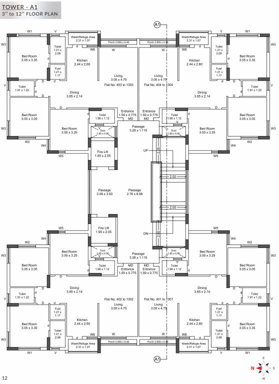  nandan Wing A1 Cluster Plan from 3rd to 12th Floor