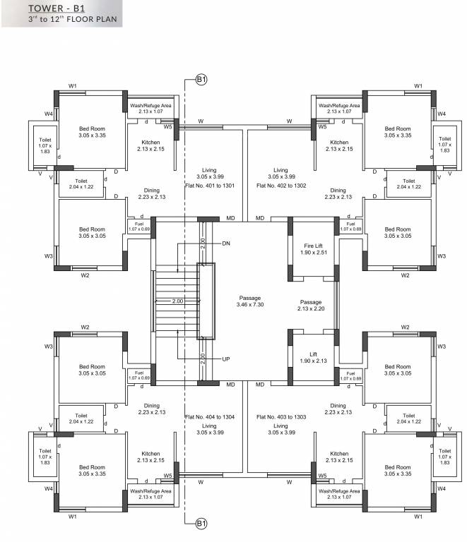  nandan Wing B1 Cluster Plan from 3rd to 12th Floor