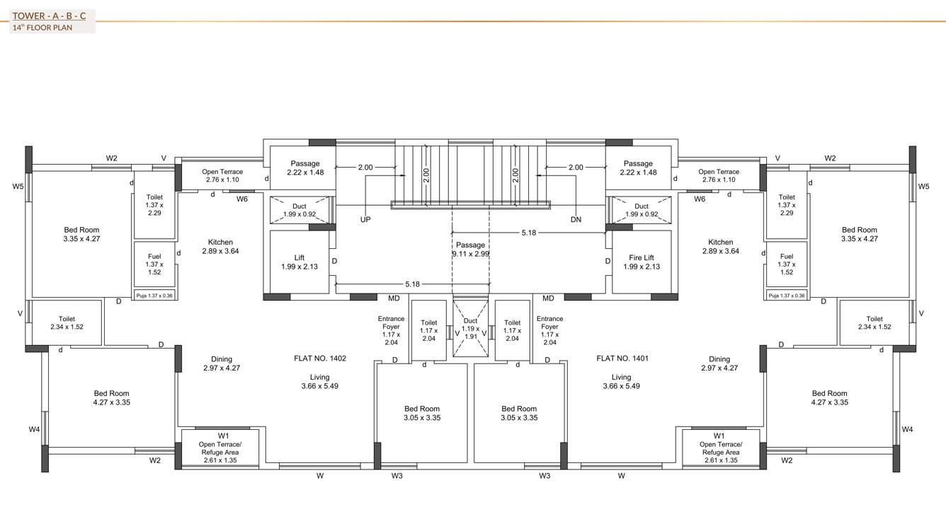  heights Wing A Cluster Plan for 14th Floor
