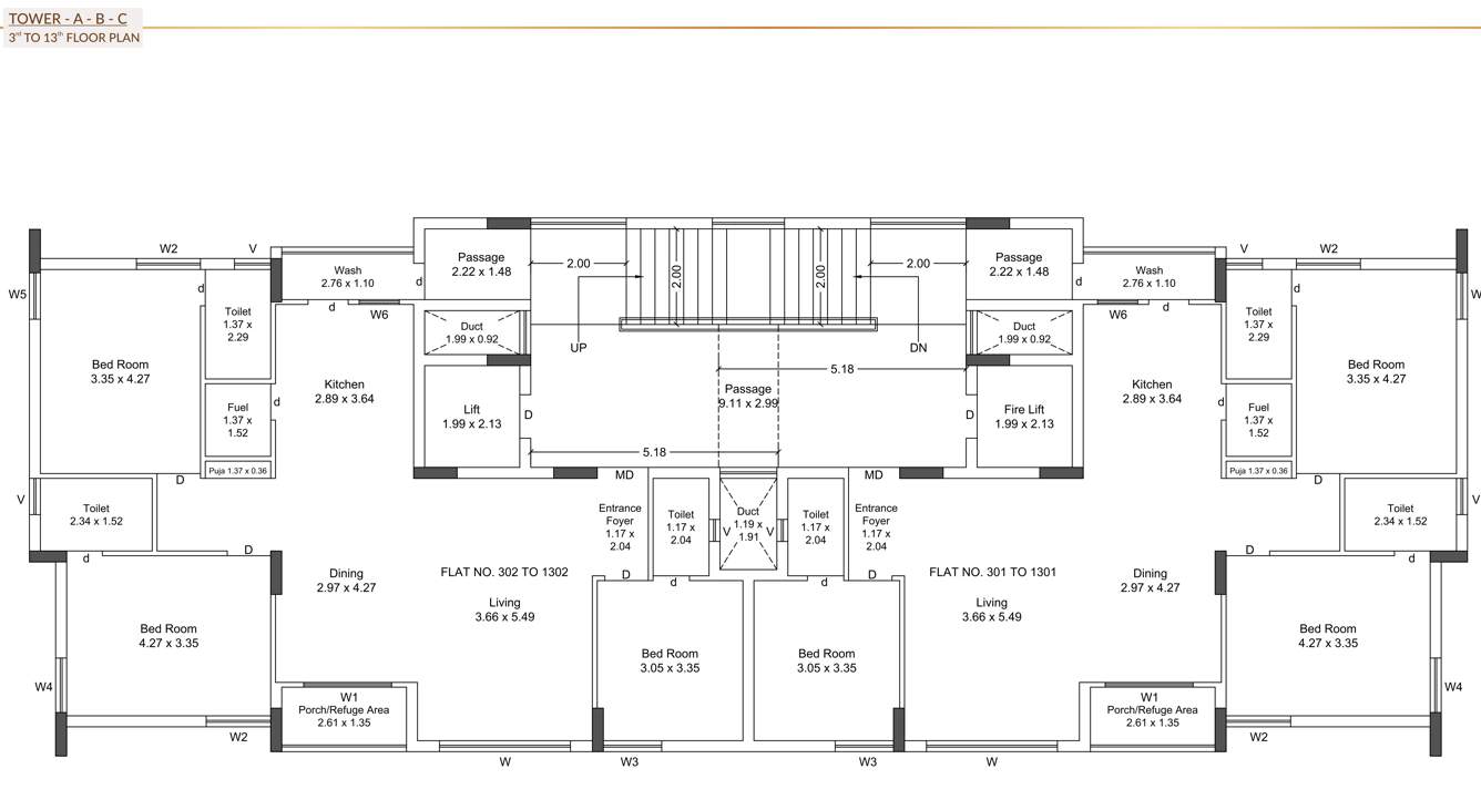  heights Wing A Cluster Plan from 3rd to 13th Floor