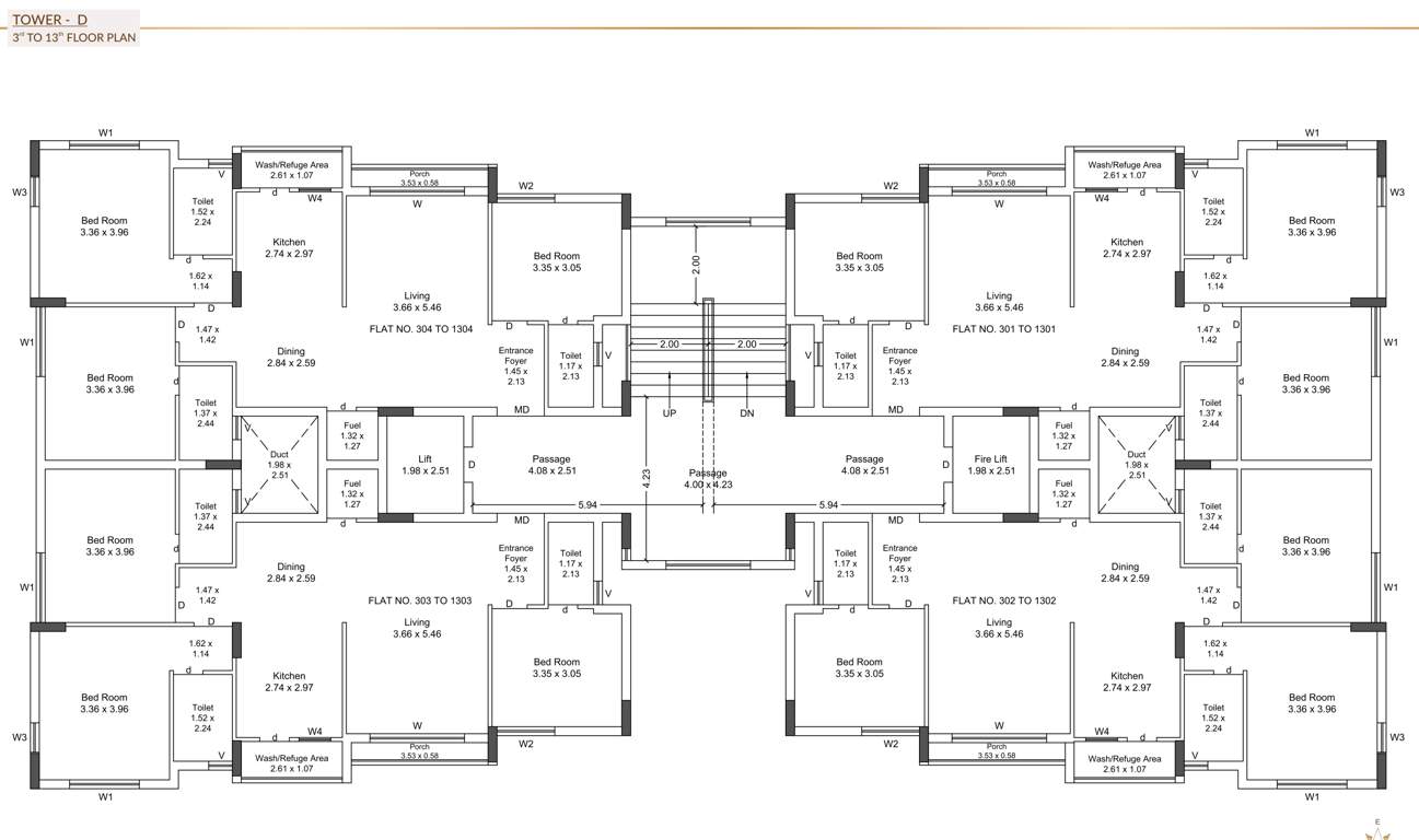  heights Wing D Cluster Plan from 3rd to 13th Floor