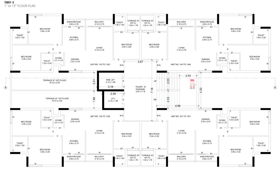  r k highstreet B Cluster Plan from 1st to 13th Floor