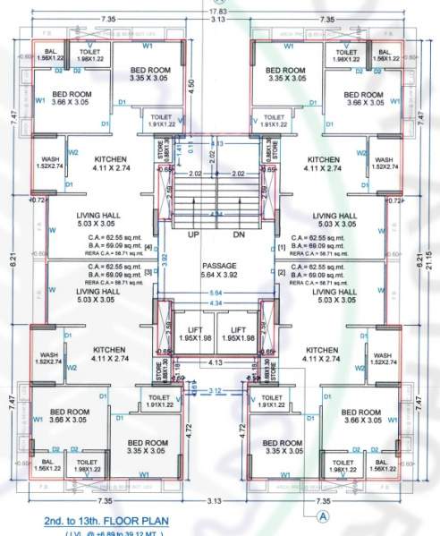  sankalp heights Tower A Cluster Plan from 2nd to 13th Floor