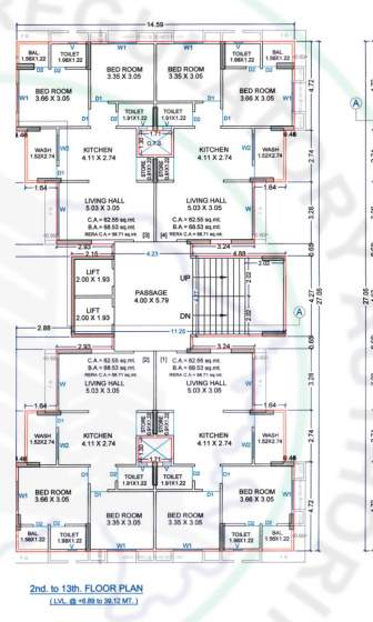  sankalp heights Tower B Cluster Plan from 2nd to 13th Floor