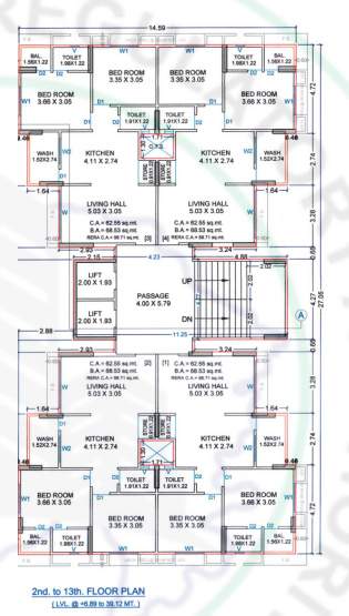  sankalp heights Tower C D Cluster Plan from 2nd to 13th Floor