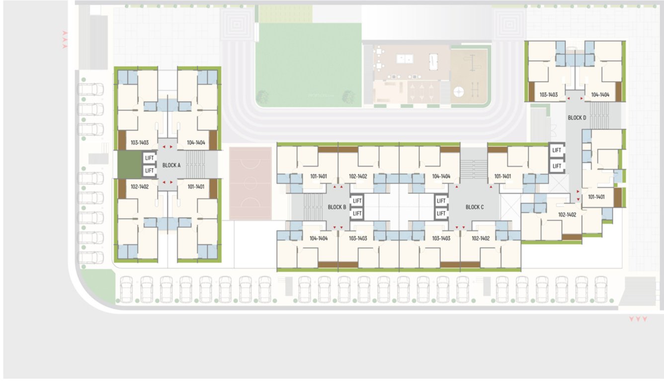 akshar anant Block A Cluster Plan from 1st to 14th Floor