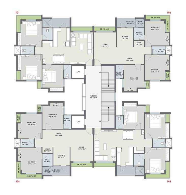  satva Tower  A1 Cluster Plan from 2nd to 13th Floor