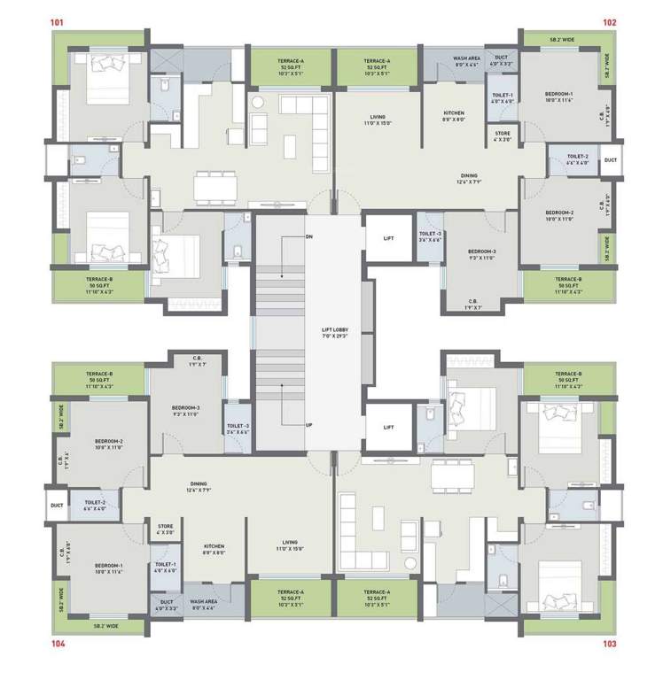  satva Tower  B2 Cluster Plan for 1st Floor