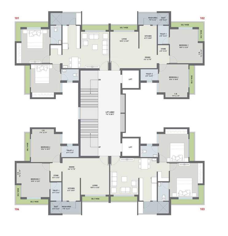  satva Tower  C2 Cluster Plan from 2nd to 14th Floor