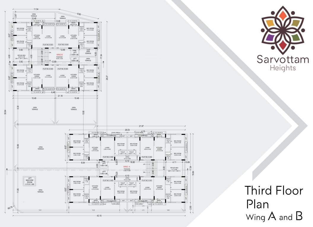  sarvottam heights Wing A B Cluster Plan for 3rd Floor