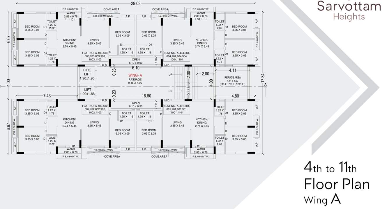  sarvottam heights Wing A Cluster Plan from 4th to 11th Floor