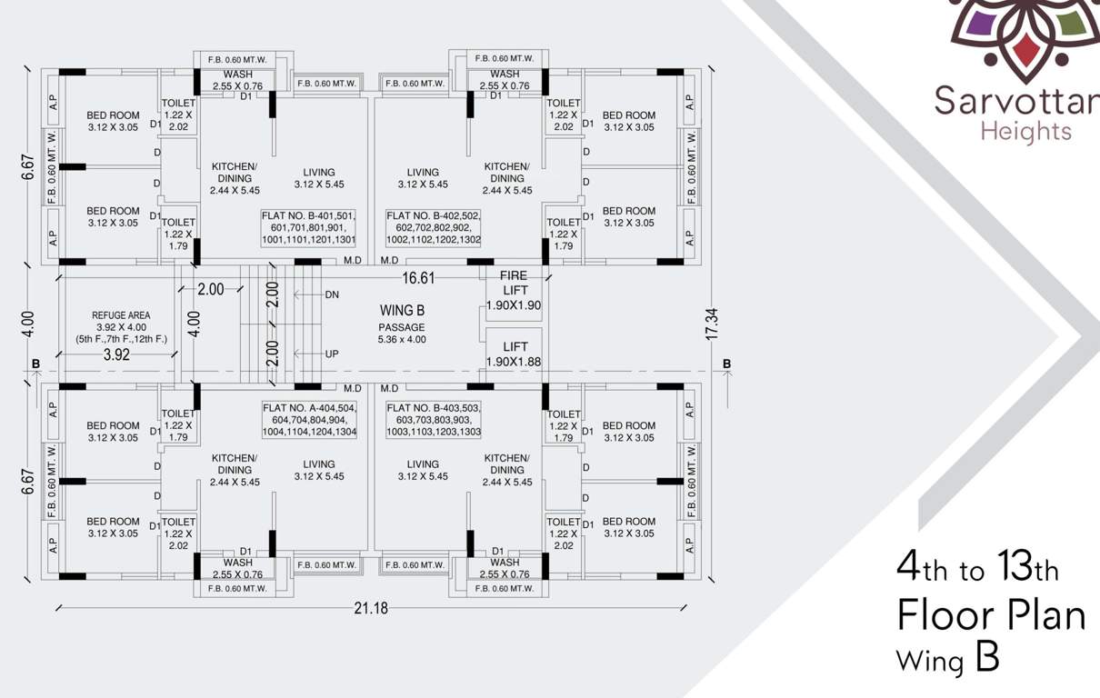  sarvottam heights Wing B Cluster Plan from 4th to 13th Floor