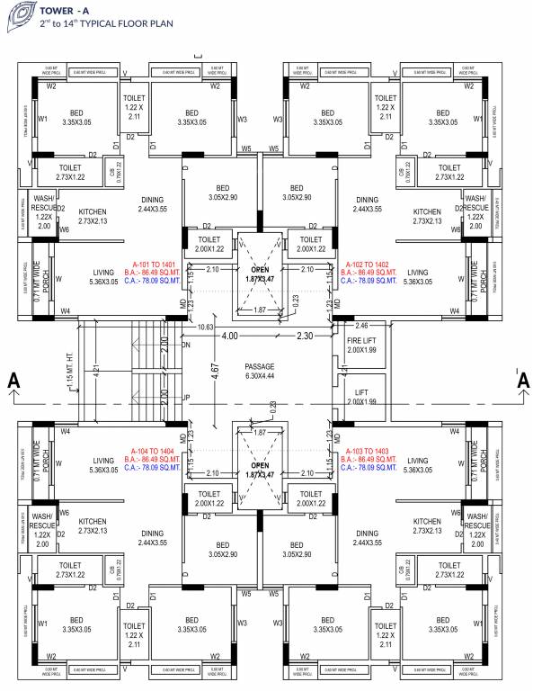  krishna palace Tower A Cluster Plan from 2nd to 14th Floor