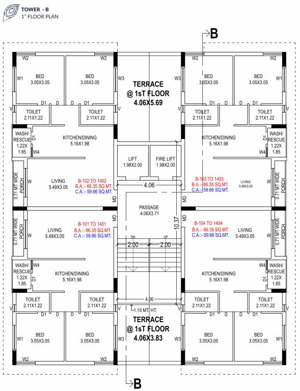  krishna palace Tower B Cluster Plan for 1st Floor