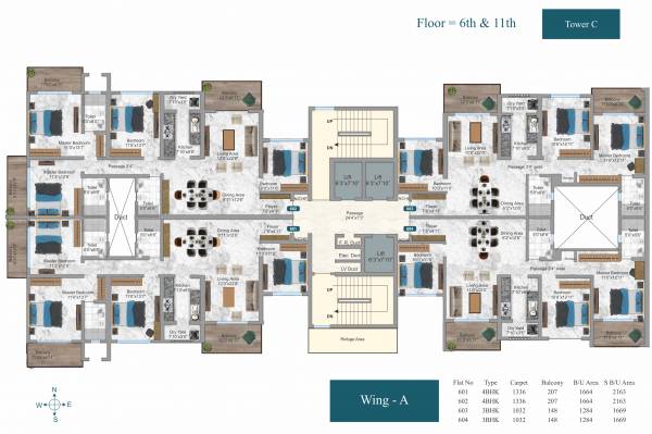  icon Block - C Wing A Cluster Plan from 6th to 11th Floor