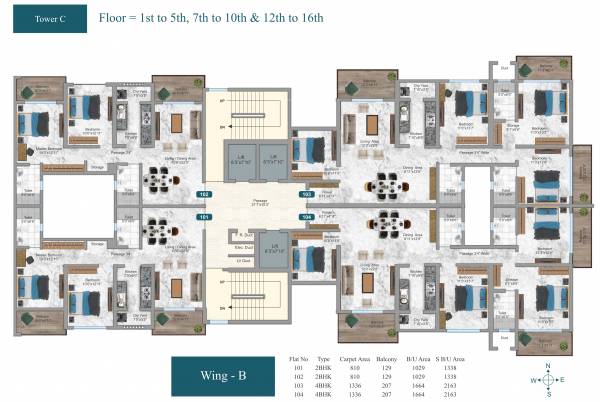  icon Block - C Wing B Cluster Plan from 1st to 16th Floor