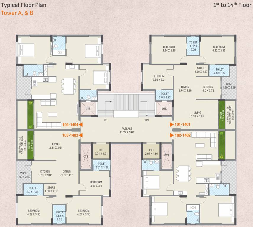  altosa impera Tower A, B Cluster Plan from 1st to 14th Floor