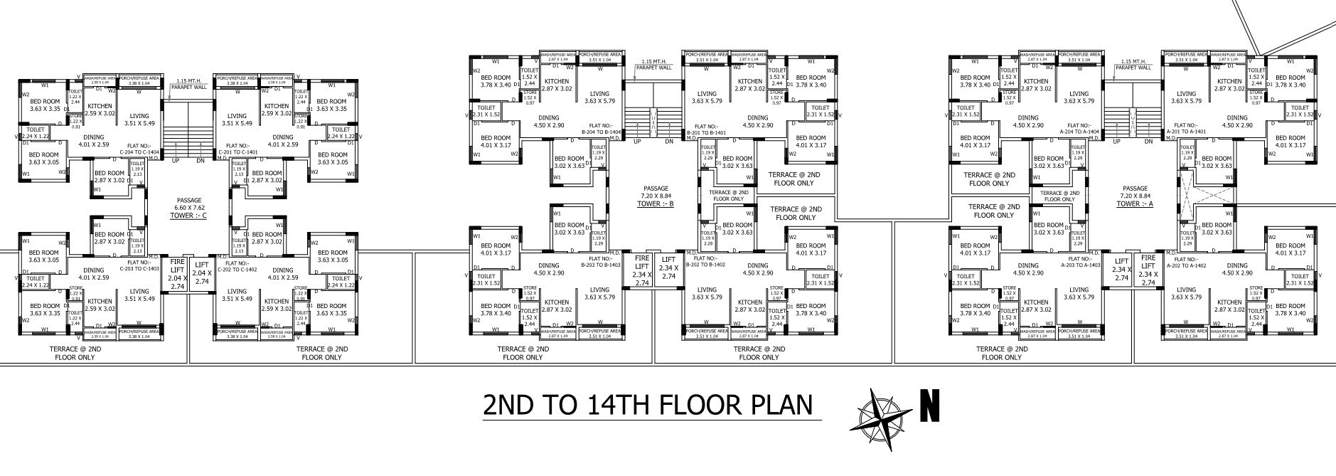  real corner A+B+C Cluster Plan from 2nd to 14th Floor