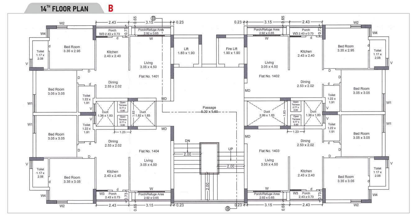  siddhi sapphire Wing B Cluster Plan for 14th Floor