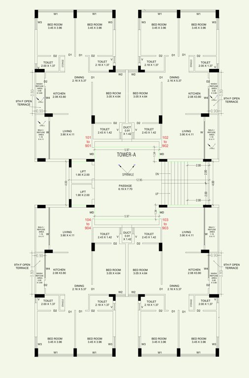 viral vatika Tower A Cluster Plan from 1st to 9th Floor