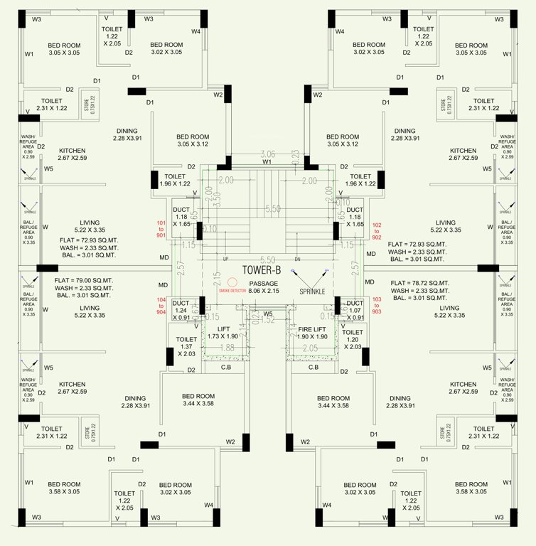 viral vatika Tower B Cluster Plan from 1st to 9th Floor