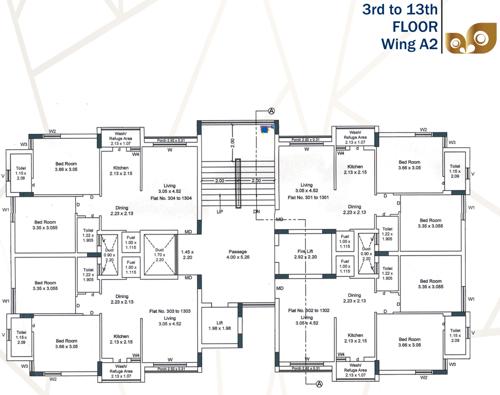  krishna-bhoomi Tower A2 Cluster Plan from 3rd to 13th Floor
