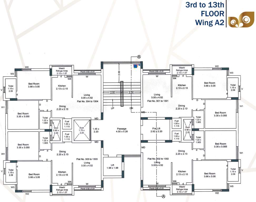  krishna bhoomi Tower A2 Cluster Plan from 3rd to 13th Floor