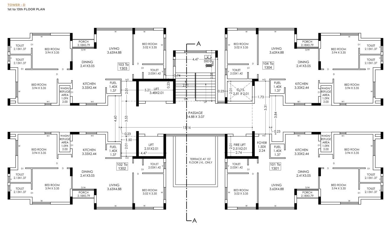  pradhyuman platina Tower D Cluster Plan from 1st to 13th Floor