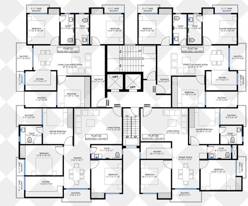  winsome-dwarika-residency Block A Cluster Plan from 1st to 7th Floor