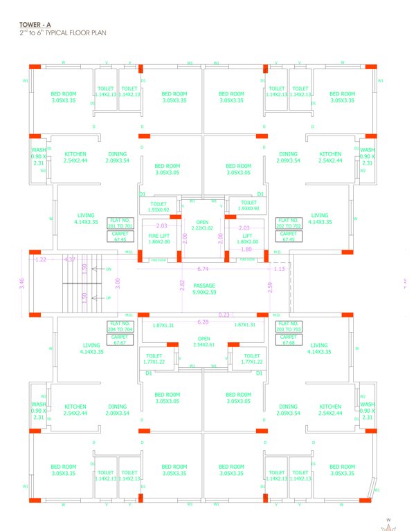vatika Tower A Cluster Plan from 2nd to 6th Floor