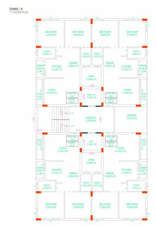 vatika Tower B Cluster Plan for 1st Floor
