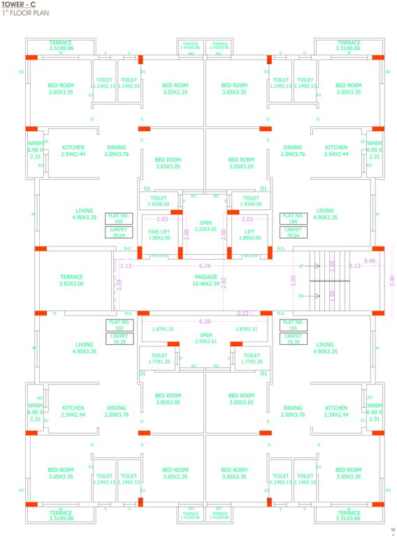vatika Tower C Cluster Plan for 1st Floor