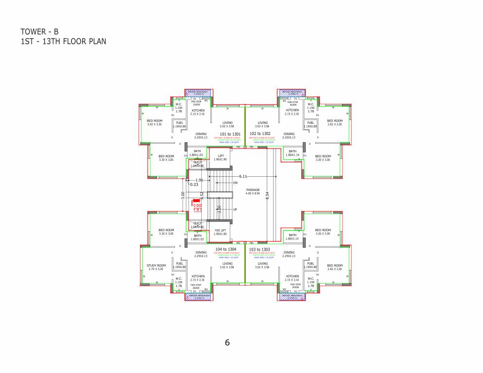  swaminarayan residency Tower B Cluster Plan from 1st to 13th Floor