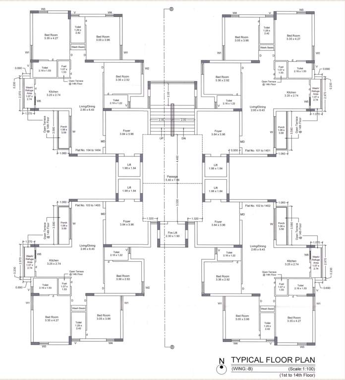 siddhi space Wing B Cluster Plan from 1st to 14th Floor
